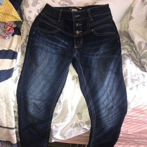 High waisted blue jeans